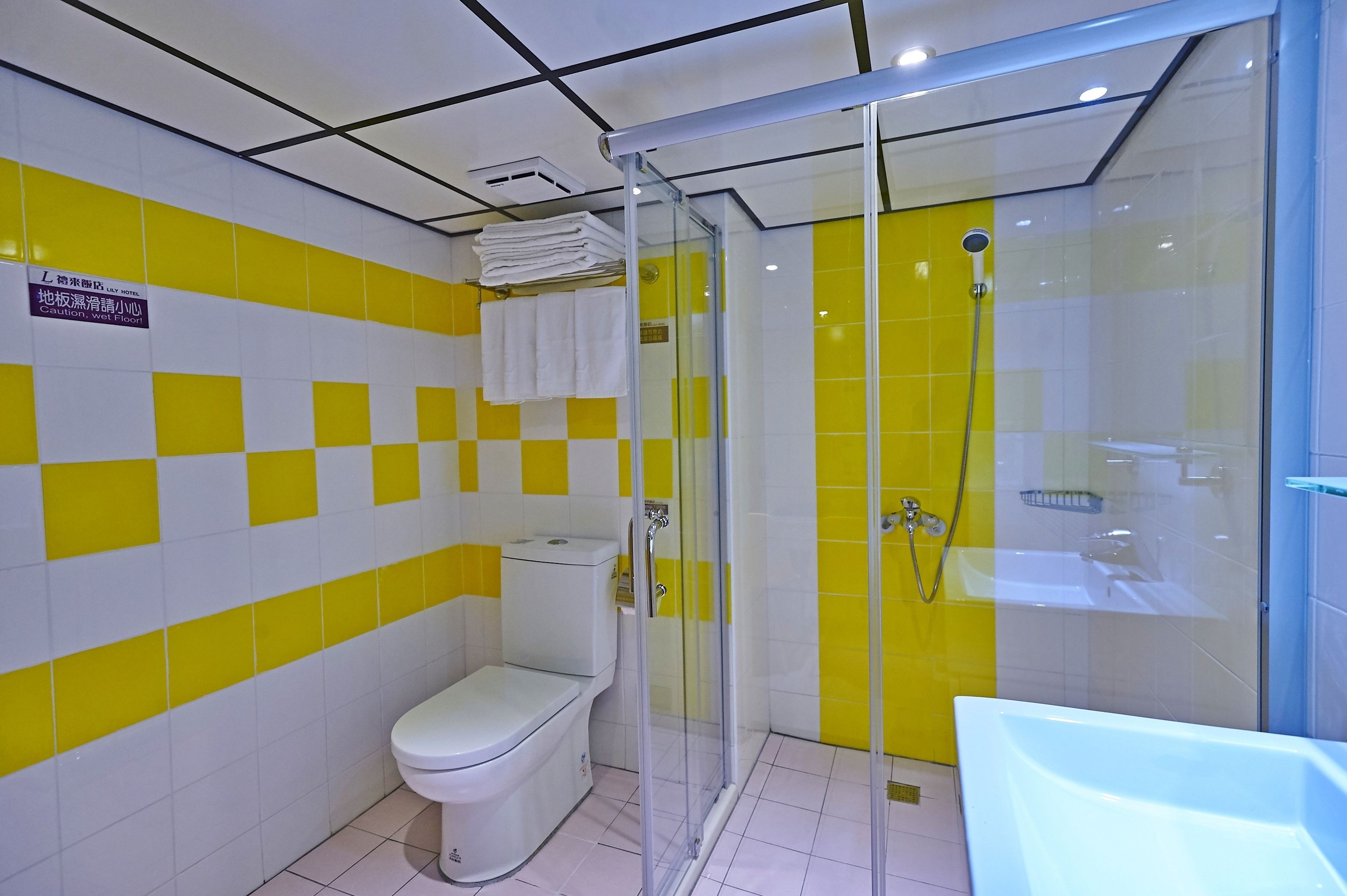 shower, rainfall showerhead, hair dryer, slippers