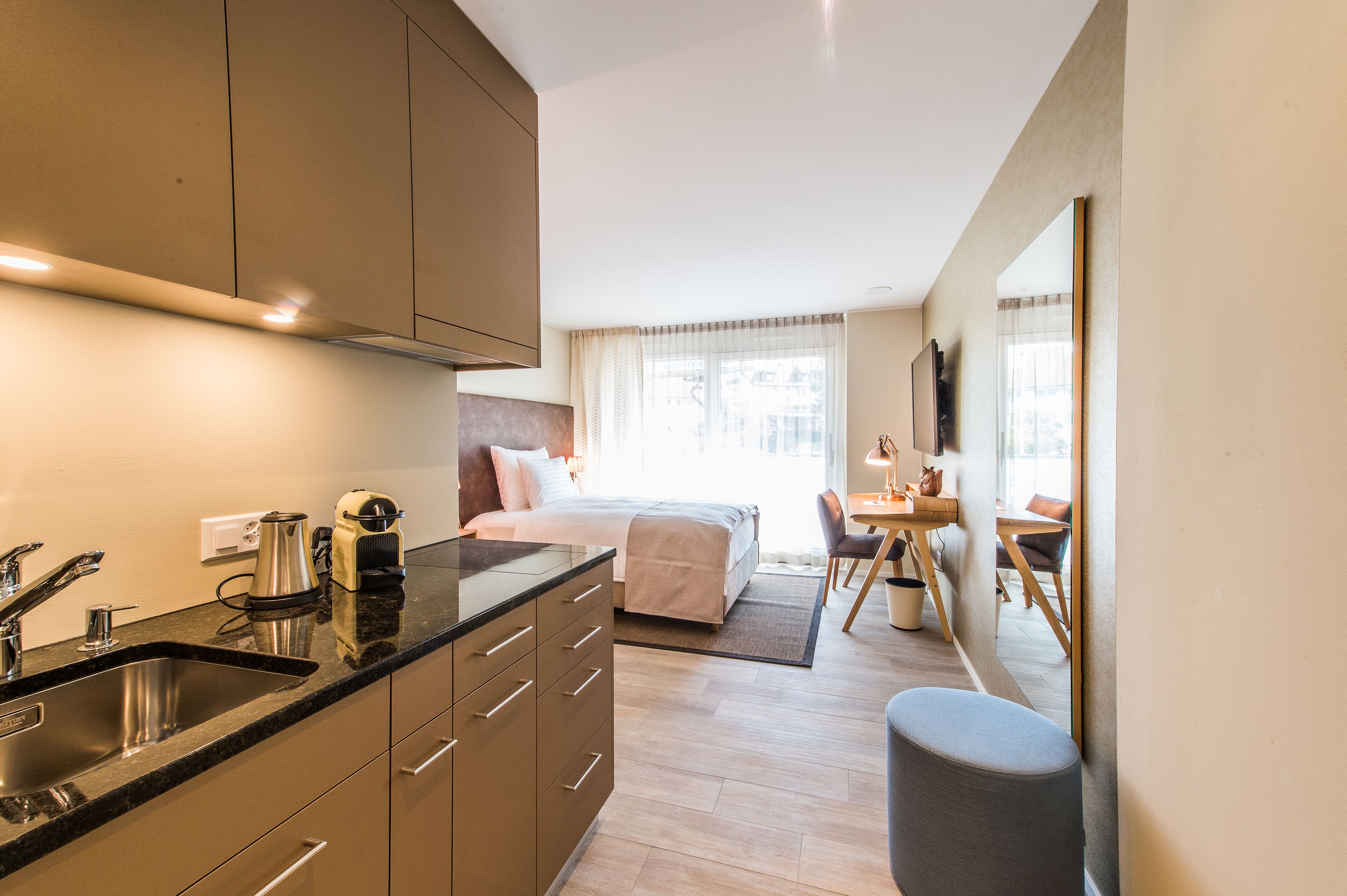 classic single room, 1 double bed (self check-in) | private kitchen | fridge, microwave, stovetop, espresso maker