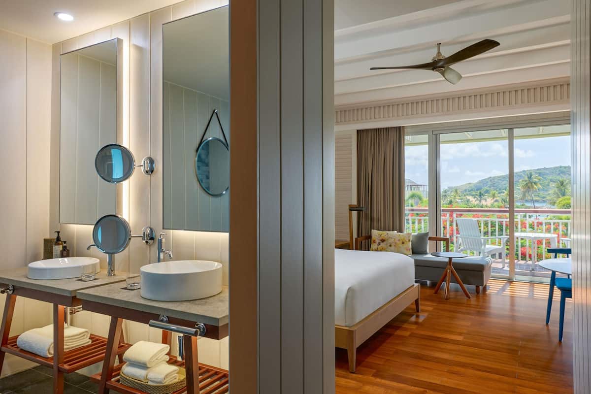 Room, 1 King Bed, Accessible (Shower) | Bathroom | Separate tub and shower, deep soaking tub, rainfall showerhead