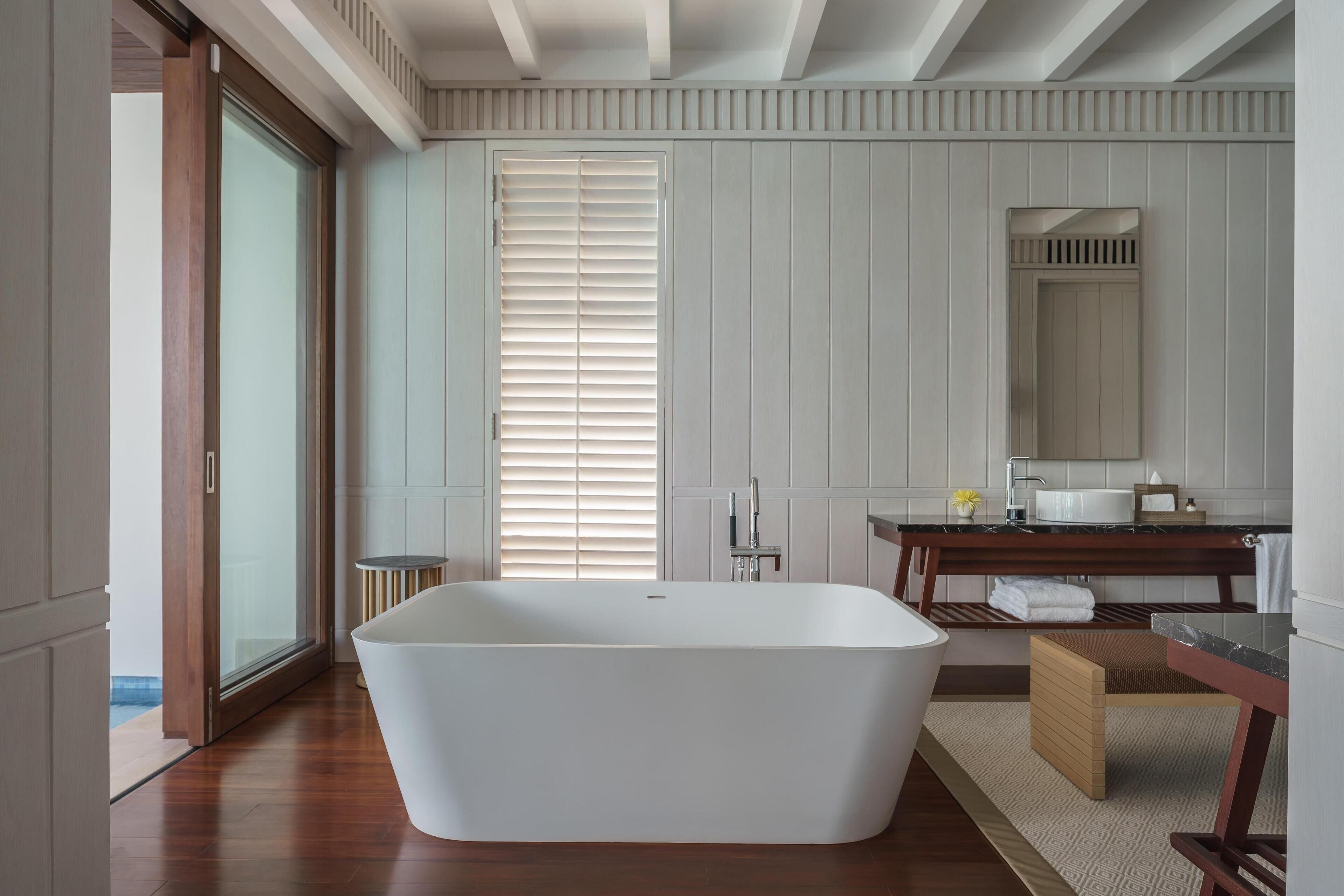 presidential villa | bathroom | separate bathtub and shower, deep-soaking bathtub, rainfall showerhead