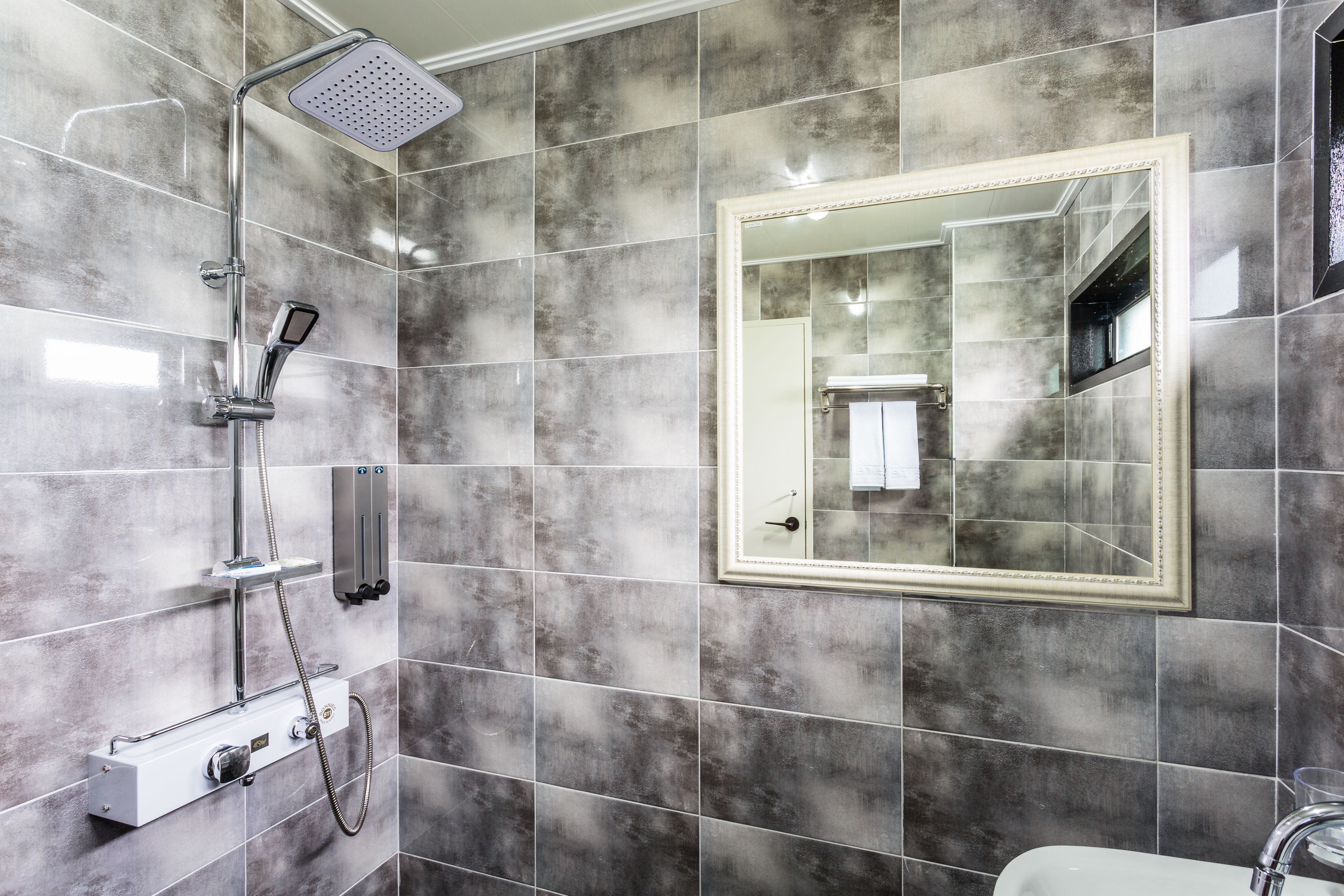 Een douche, gratis toiletartikelen, een haardroger, handdoeken
