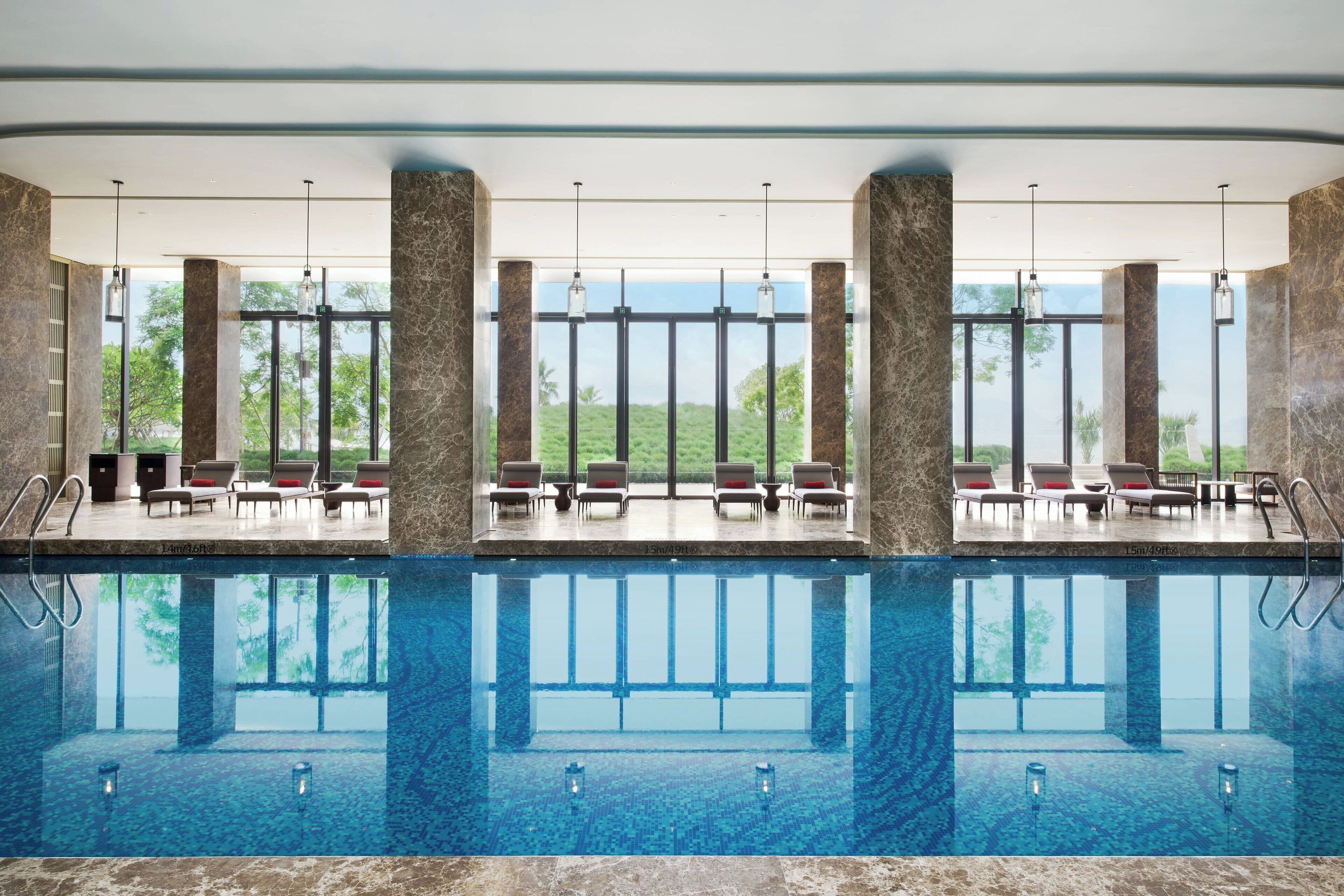 indoor pool, outdoor pool, open 10:00 am to 7:30 pm, pool umbrellas