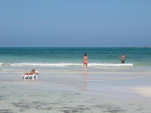 Yksityinen ranta lähistöllä, aurinkotuoleja, aurinkovarjoja