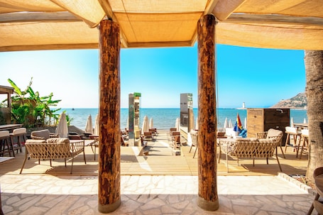 On the beach, free beach cabanas, sun loungers, beach umbrellas