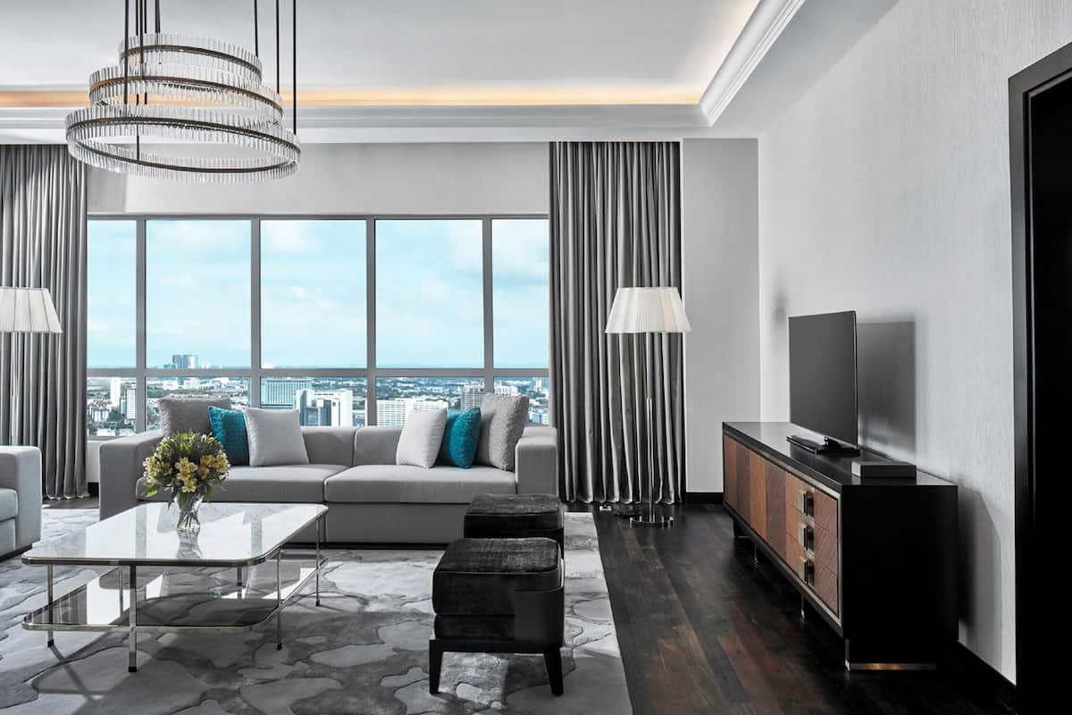 king presidential suite | living area | 55-inch led tv with satellite channels, tv