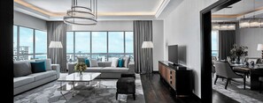 King Presidential Suite | Living area | 55-inch LED TV with satellite channels, TV - Doubletree by Hilton Melaka (Malacca City)