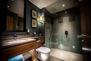 Shower, free toiletries, hair dryer, towels