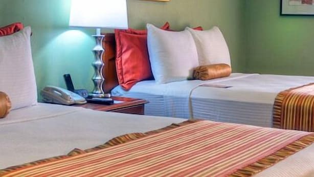 A hotel room with two beds, a nightstand, a lamp, and a telephone. - Regency Hotel Fairmile (Gweru)