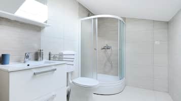 Studio, Terrace, Sea View | Bathroom | Shower, hair dryer, slippers, towels