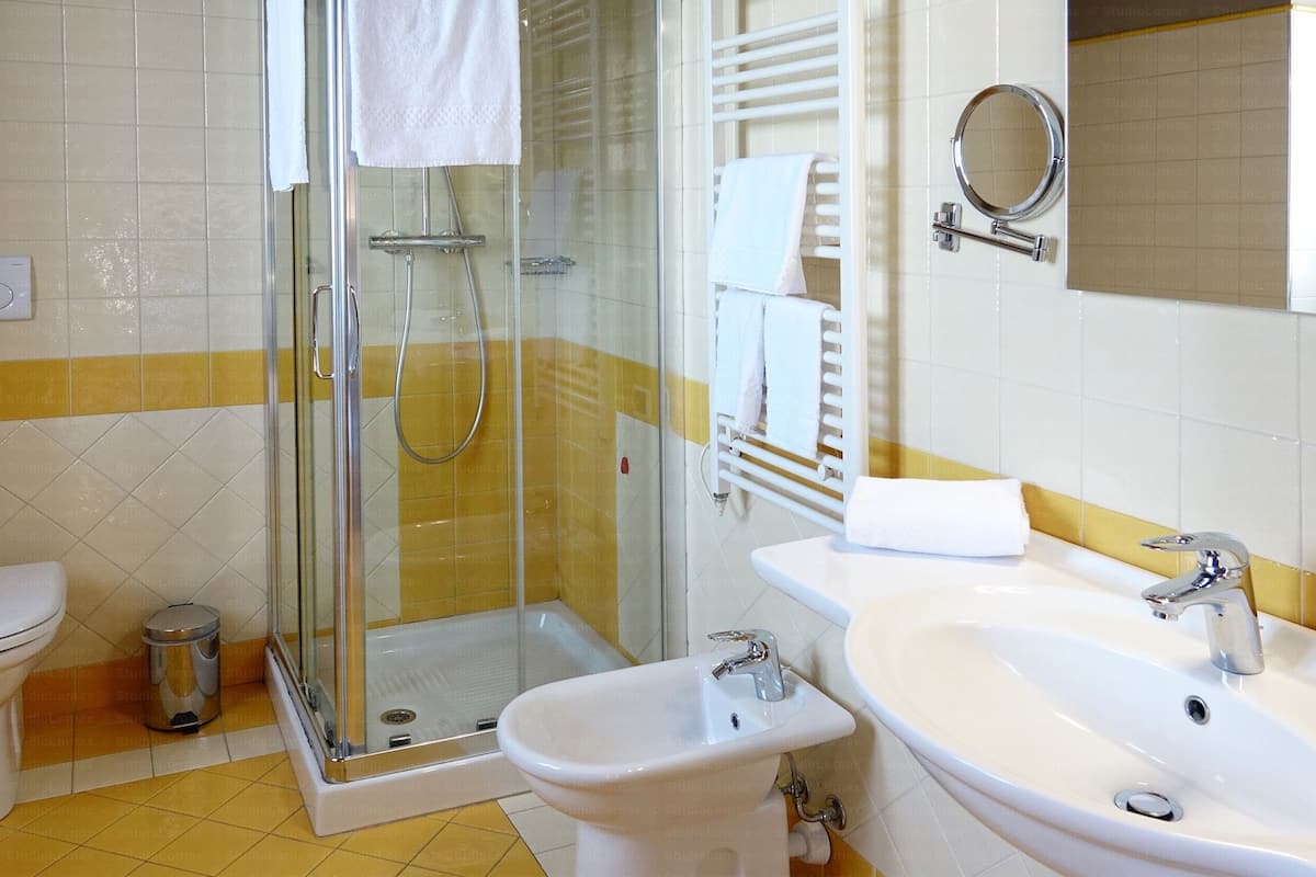 superior double room | bathroom | shower, free toiletries, hair dryer, bidet
