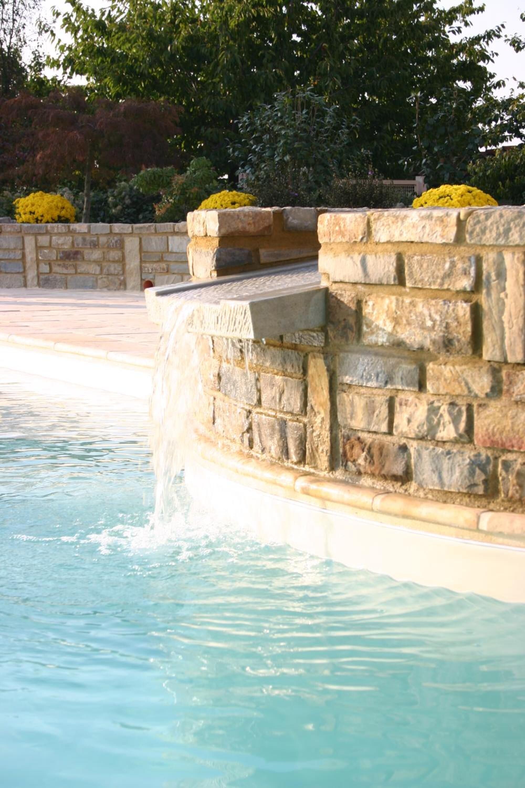 seasonal outdoor pool, pool umbrellas, pool loungers