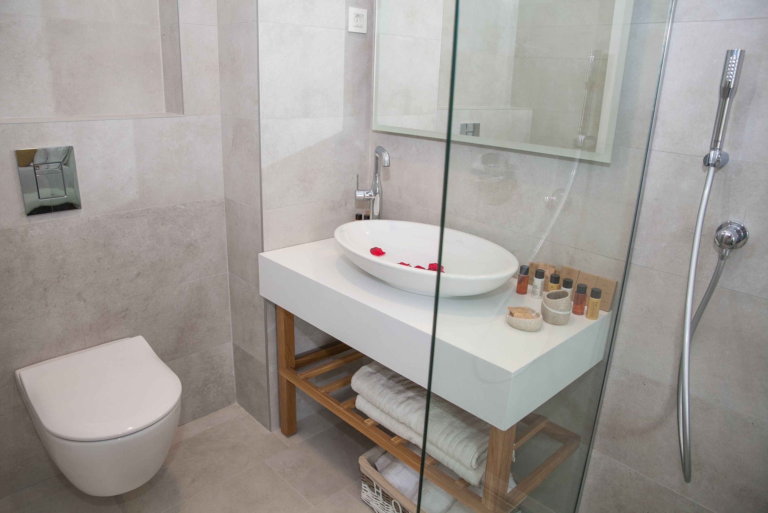 free toiletries, hair dryer, bathrobes, slippers