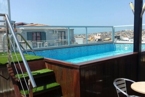 Outdoor pool, pool loungers