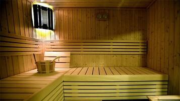 Puisesta laudeseinästä, ämpäristä ja pienestä ikkunasta, jossa on sälekaihtimet, koostuva sauna.