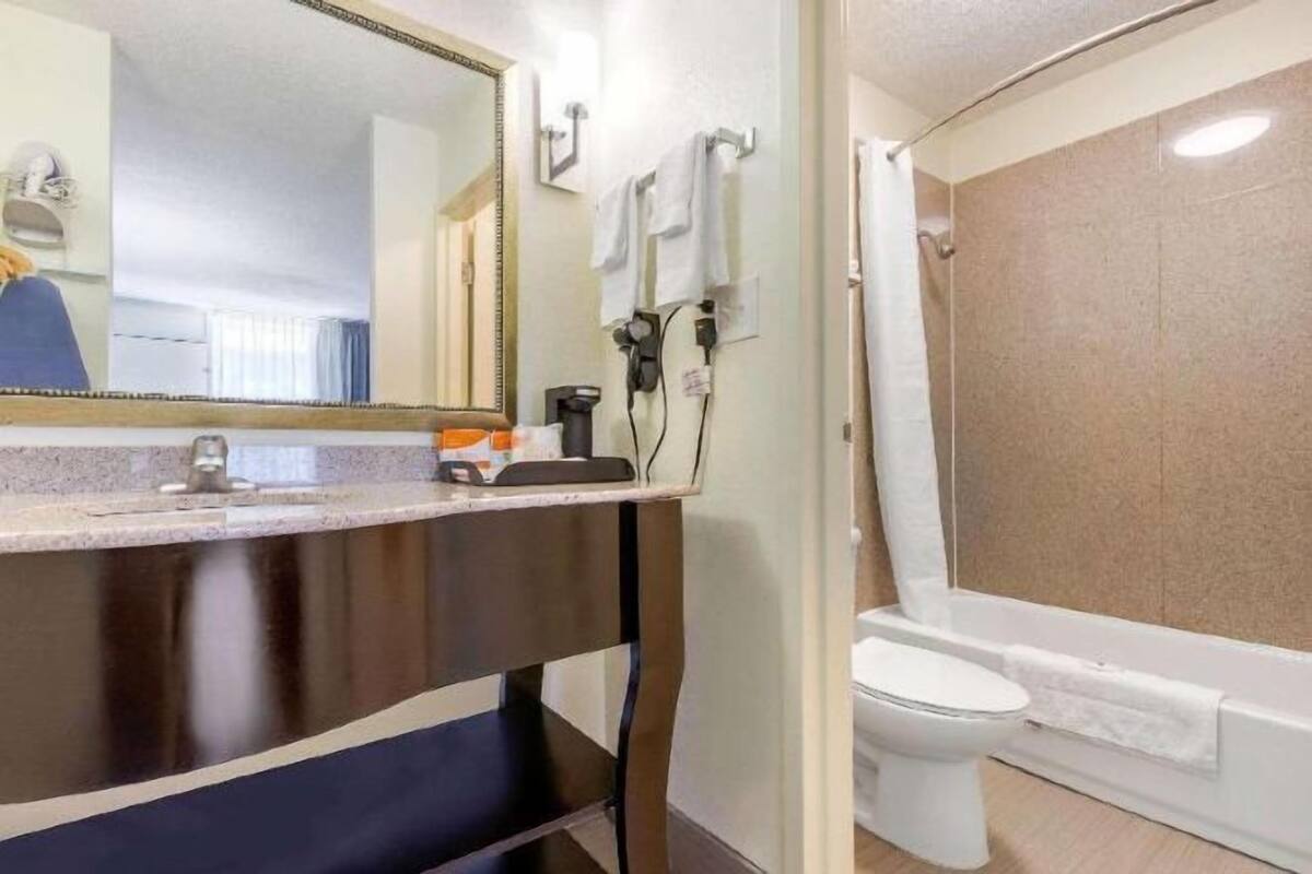 Bathroom | Combined shower/tub, free toiletries, hair dryer, towels