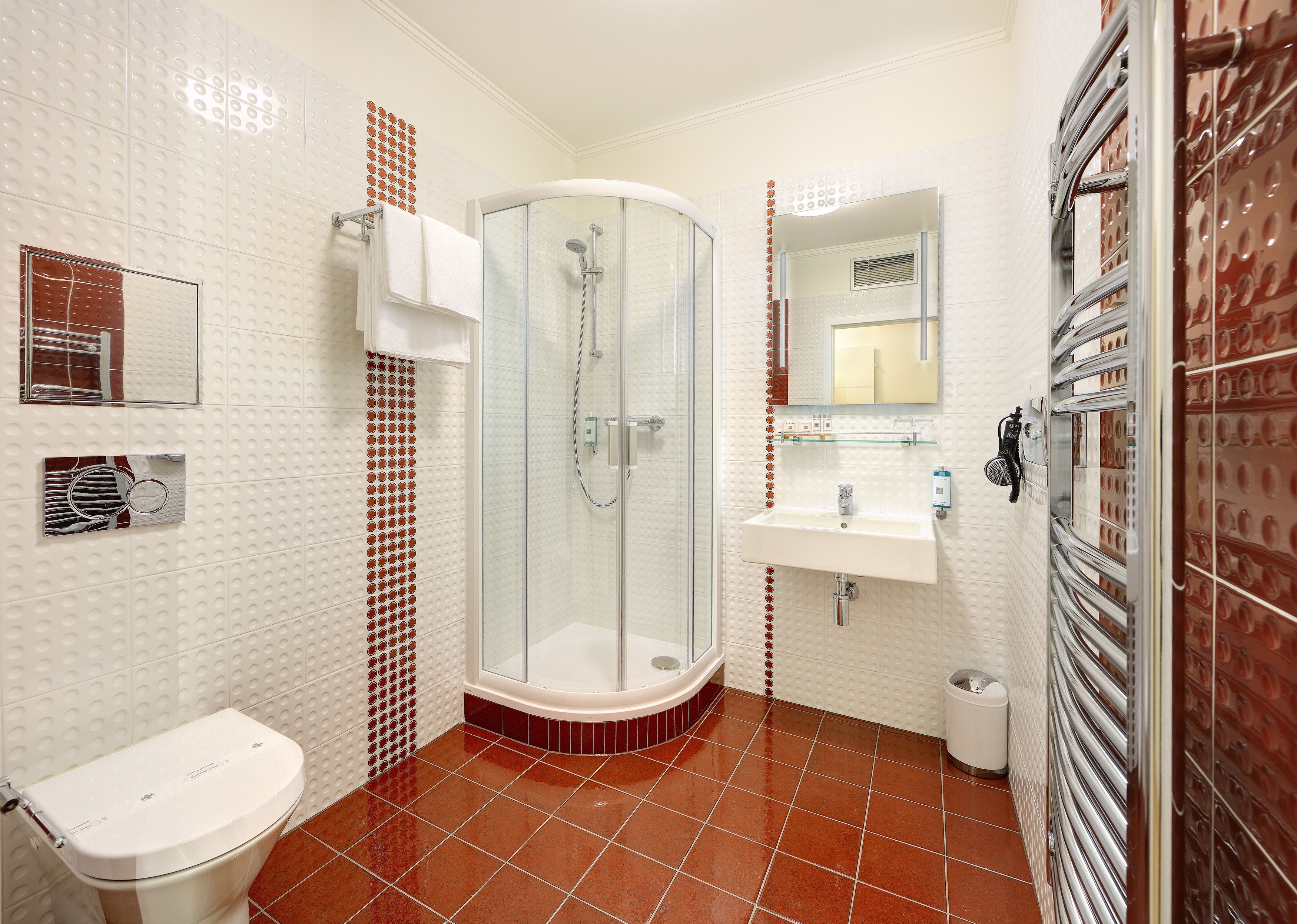 double or twin room | bathroom | shower, designer toiletries, hair dryer, towels