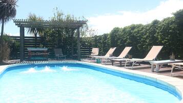 Outdoor pool, sun loungers