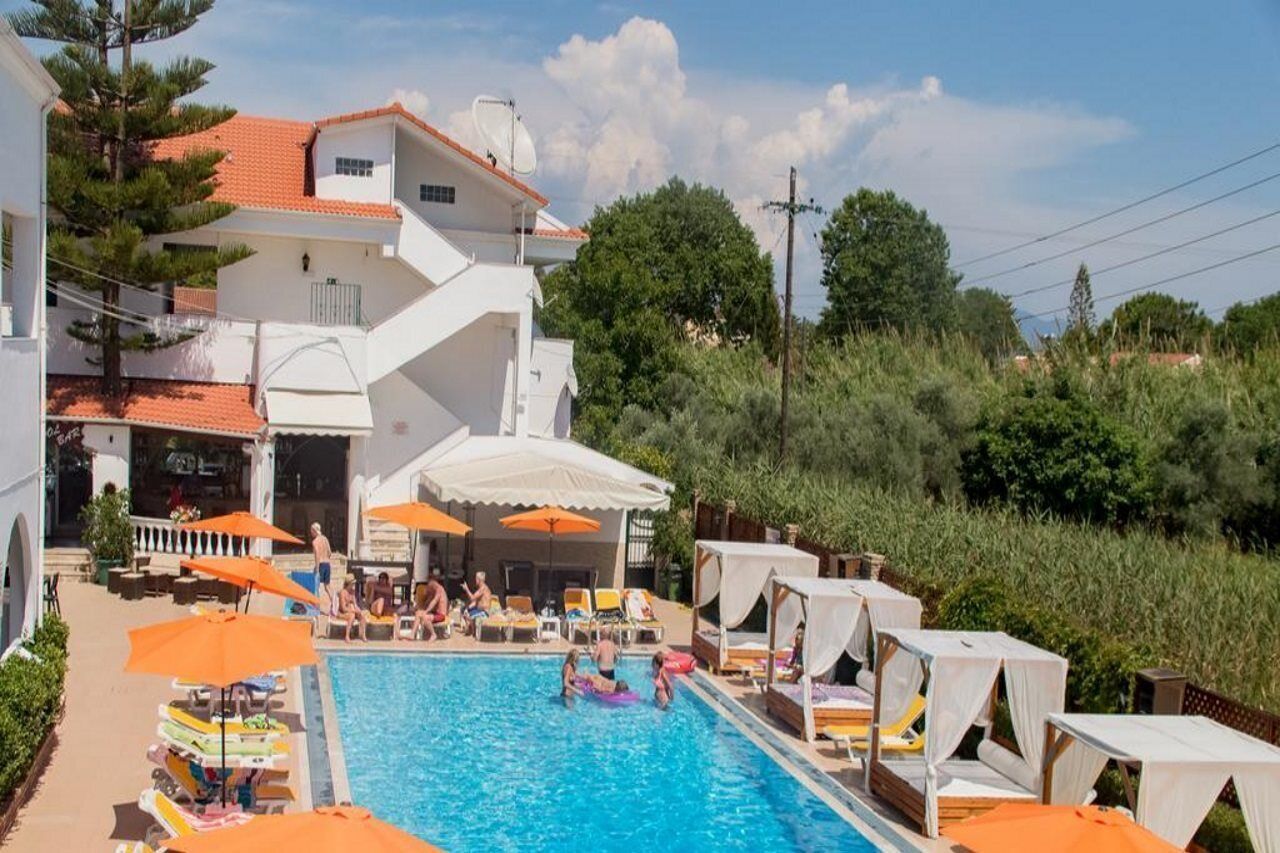 Outdoor pool, pool umbrellas, pool loungers