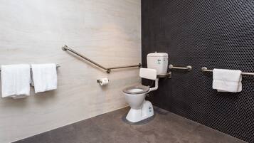 Room, 1 King Bed, Accessible, Non Smoking | Bathroom | Shower, free toiletries, hair dryer, towels