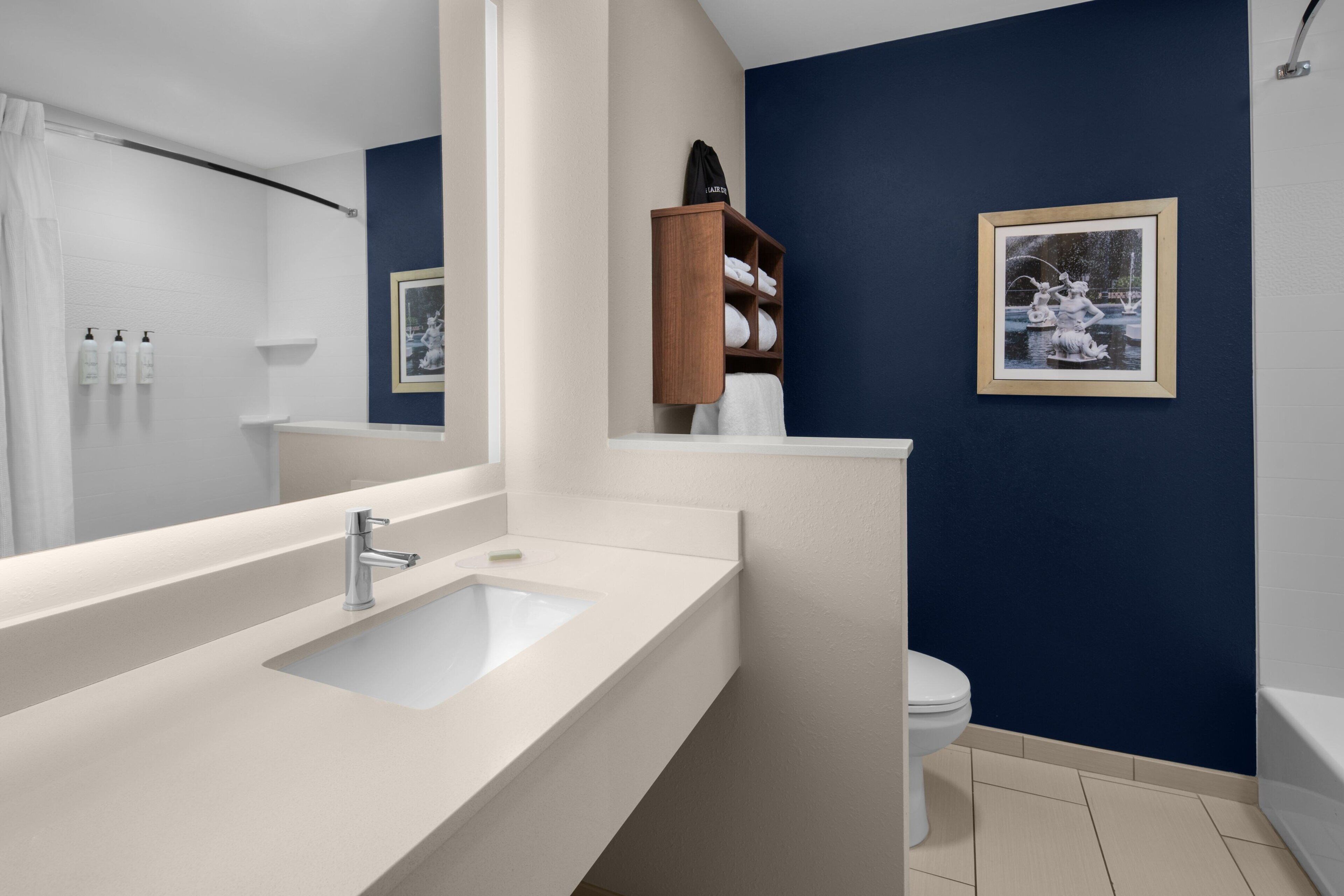 free toiletries, hair dryer, towels