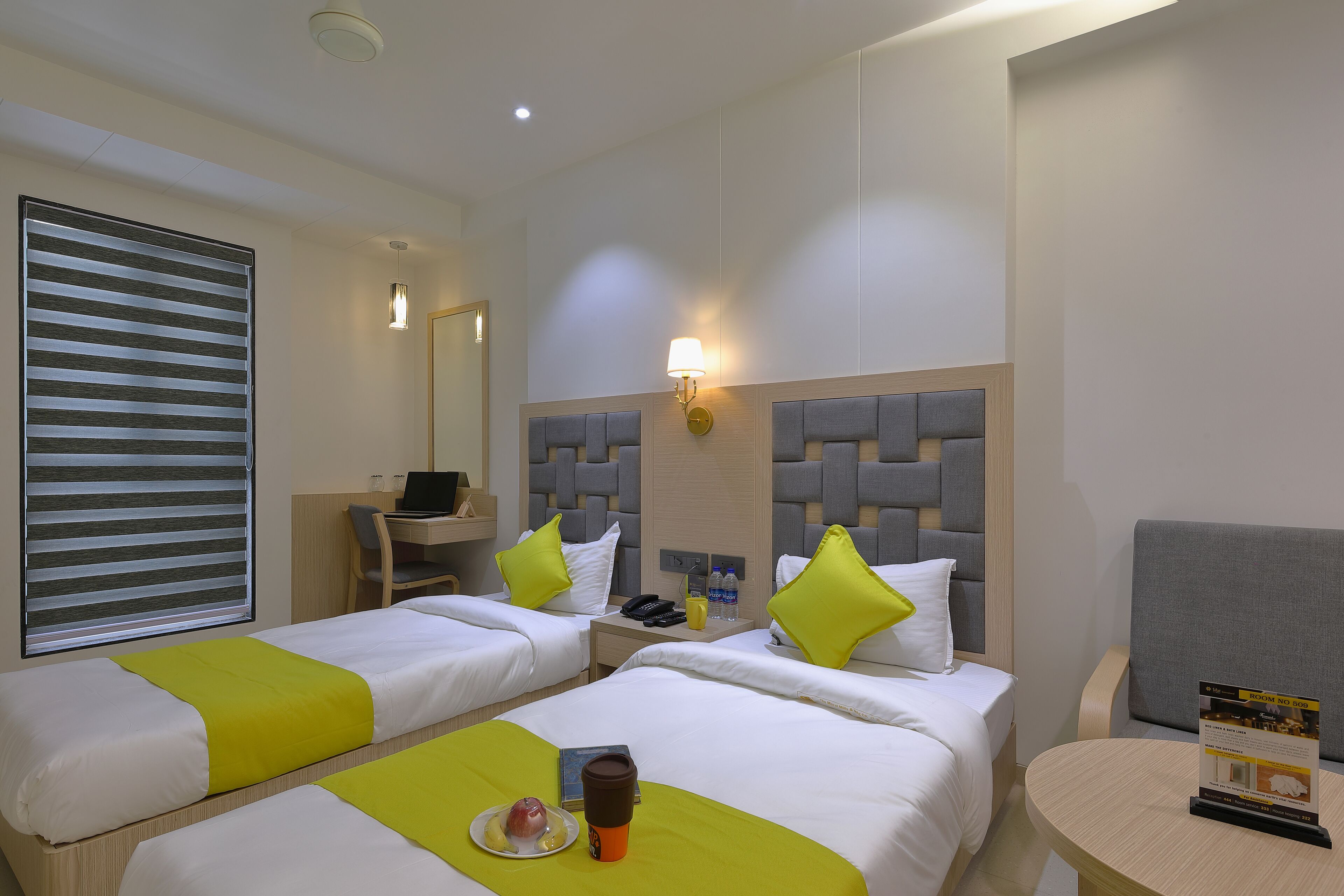 deluxe double or twin room | free minibar, in-room safe, desk, blackout curtains