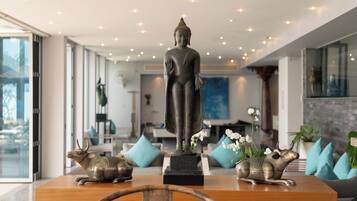 40-inch flat-screen TV with cable channels, TV, iPod dock