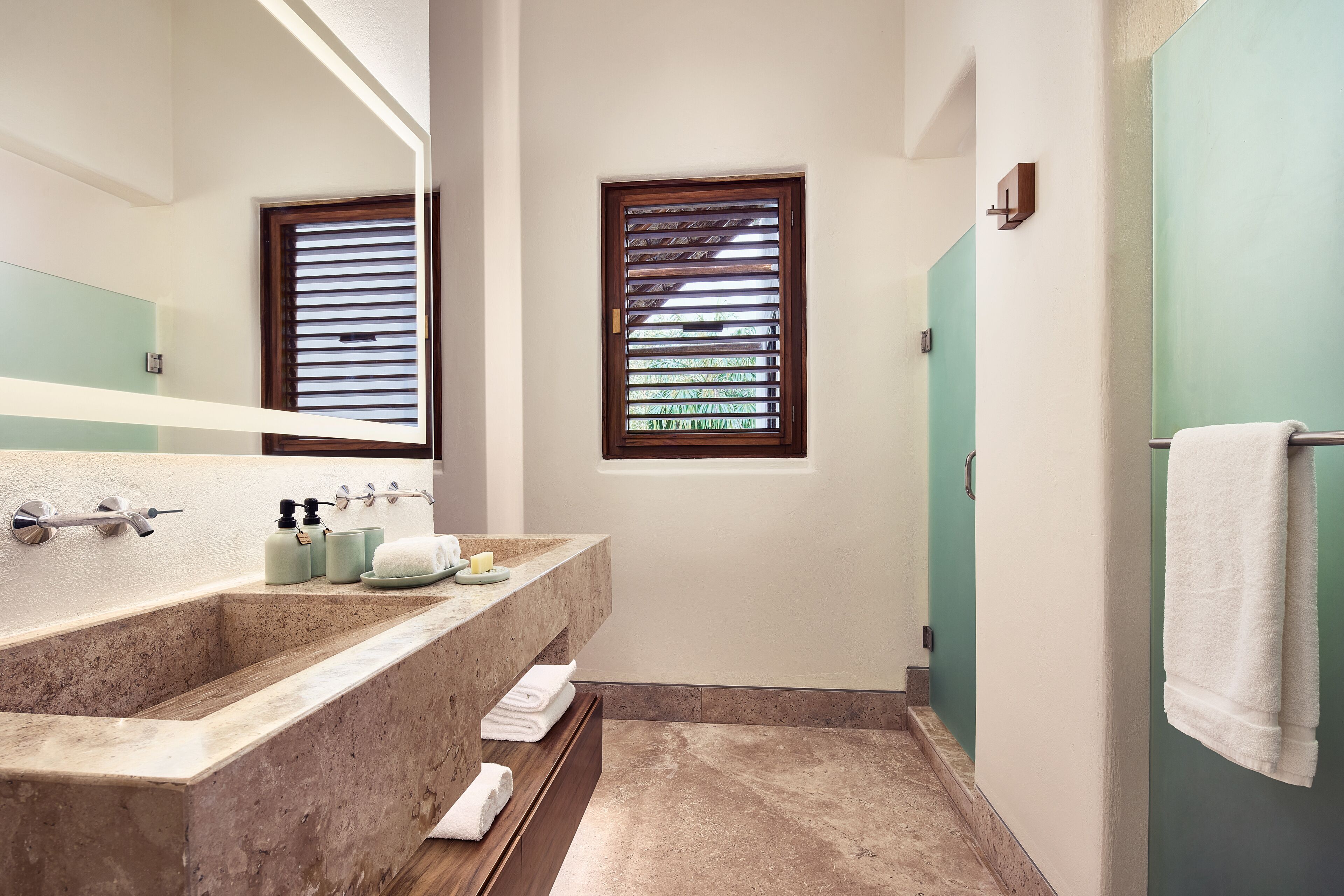 shower, rainfall showerhead, designer toiletries, hair dryer