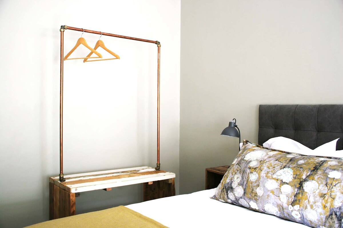 1 bedroom, Egyptian cotton sheets, premium bedding, blackout curtains