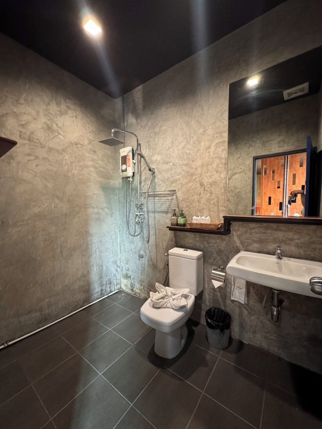 deluxe room | bathroom | shower, rainfall showerhead, free toiletries, hair dryer