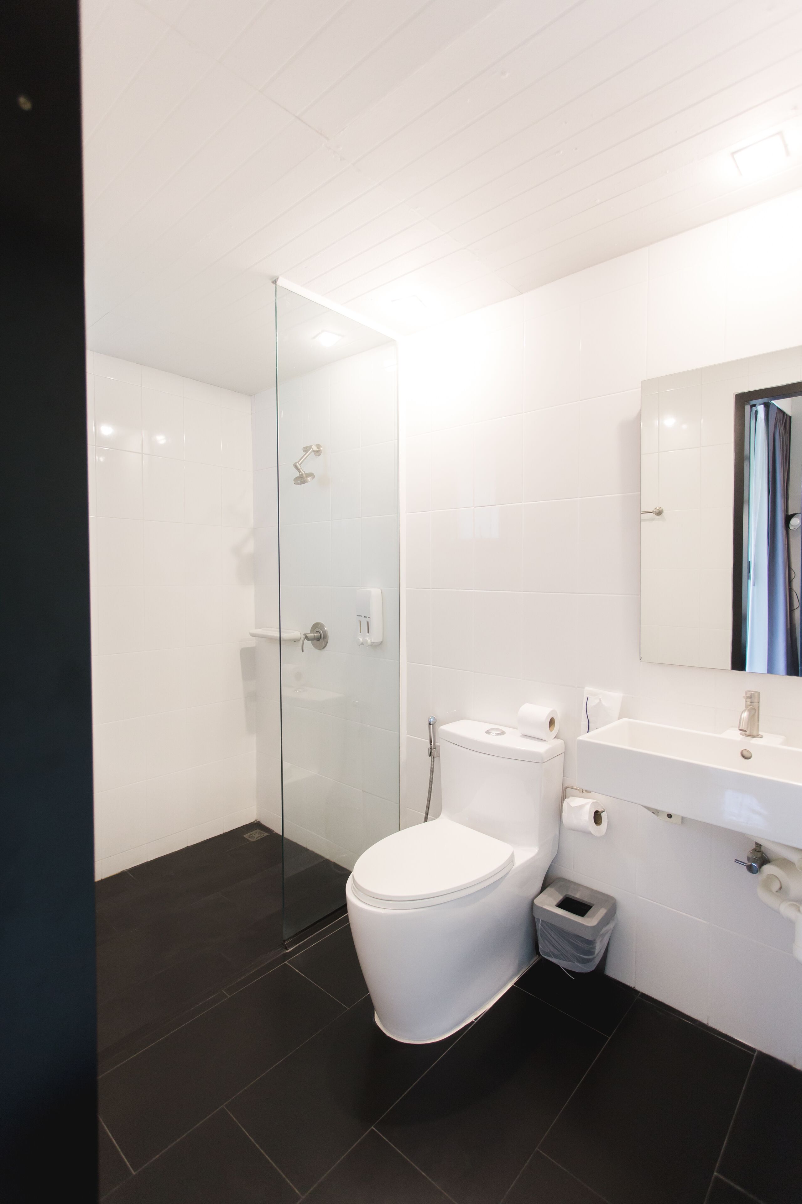 shower, rainfall showerhead, free toiletries, hair dryer