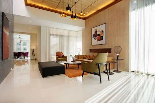 Signature 3 BHK Villa | Living area | 40-inch LED TV with cable channels, TV, fireplace