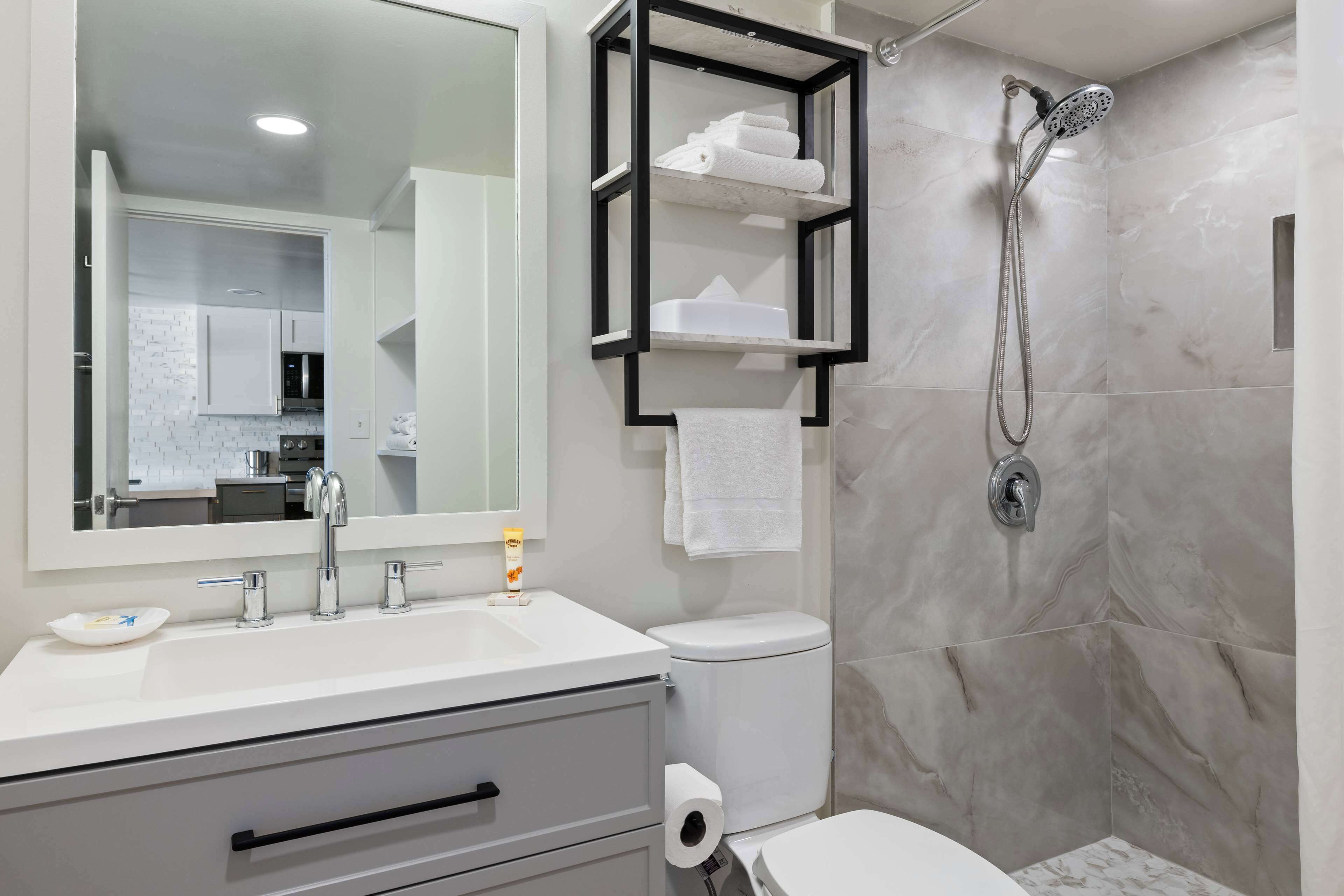 studio, kitchen, mountain view | bathroom | shower, hair dryer, towels