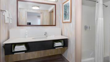 Shower, free toiletries, hair dryer, towels