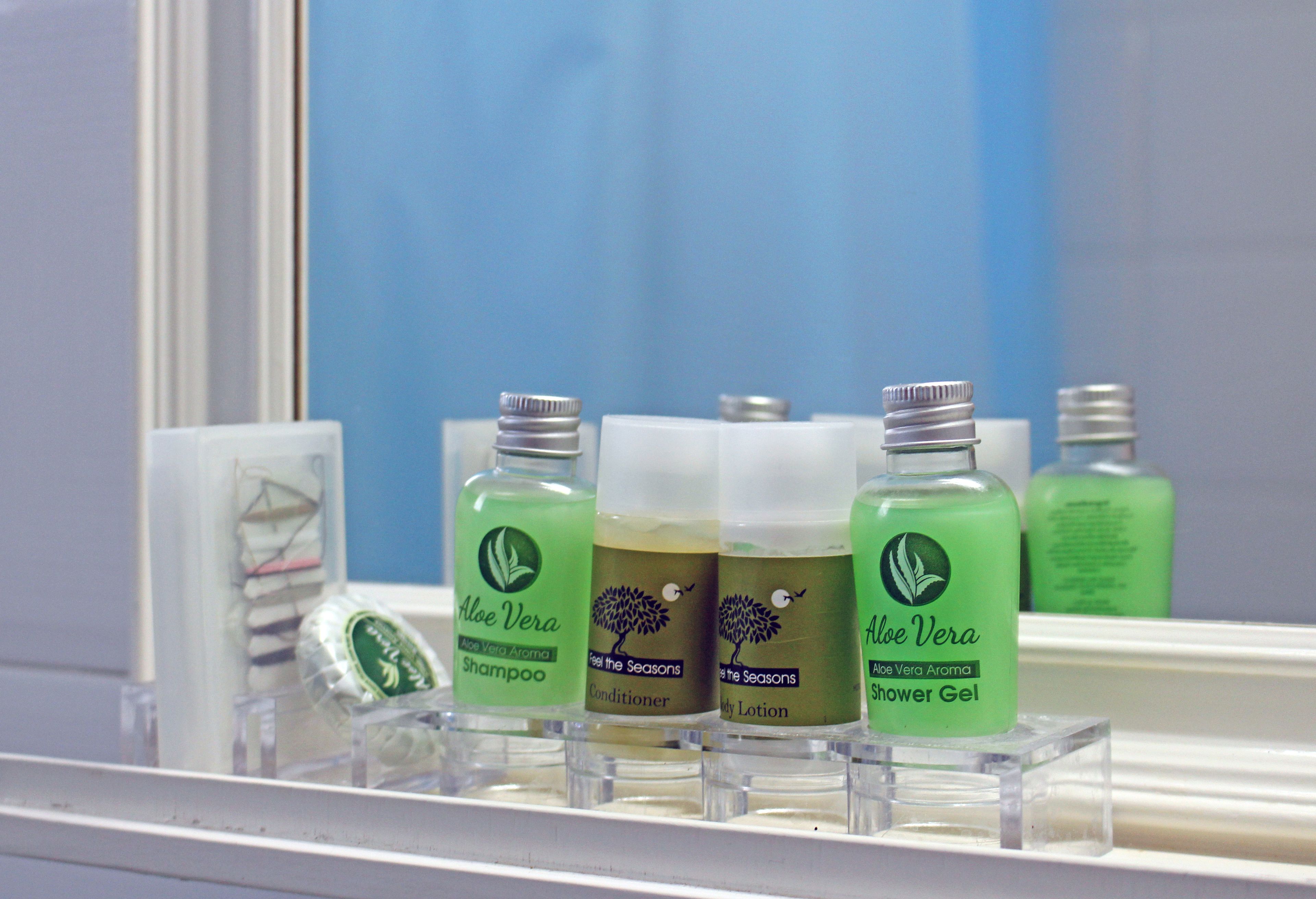 free toiletries, hair dryer, towels