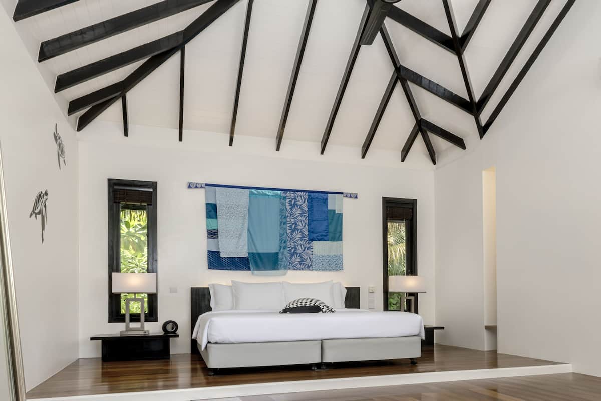 beach villa with private pool & sunset | premium bedding, minibar, in-room safe, desk