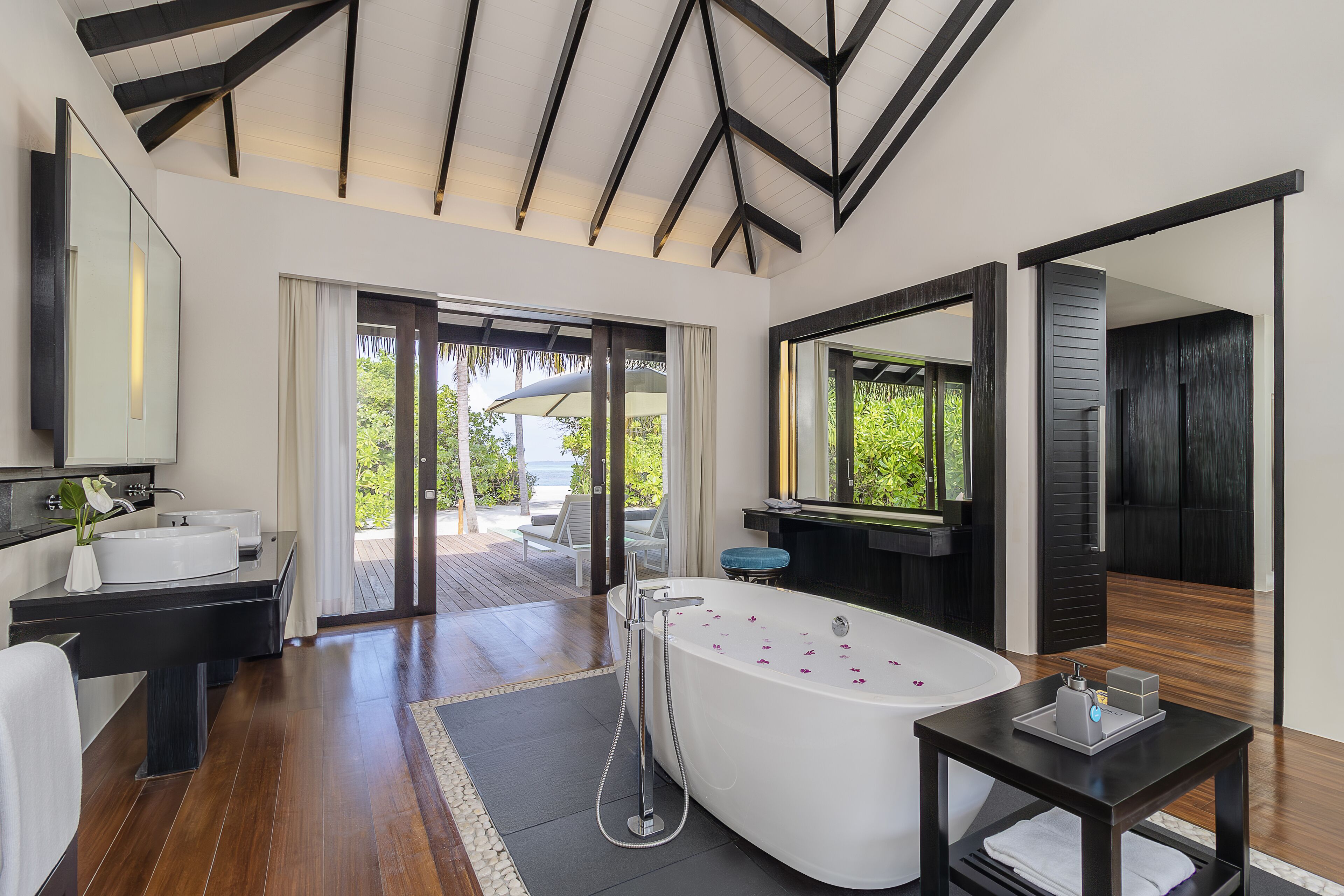 beach villa with private pool | bathroom | separate bathtub and shower, deep-soaking bathtub, free toiletries