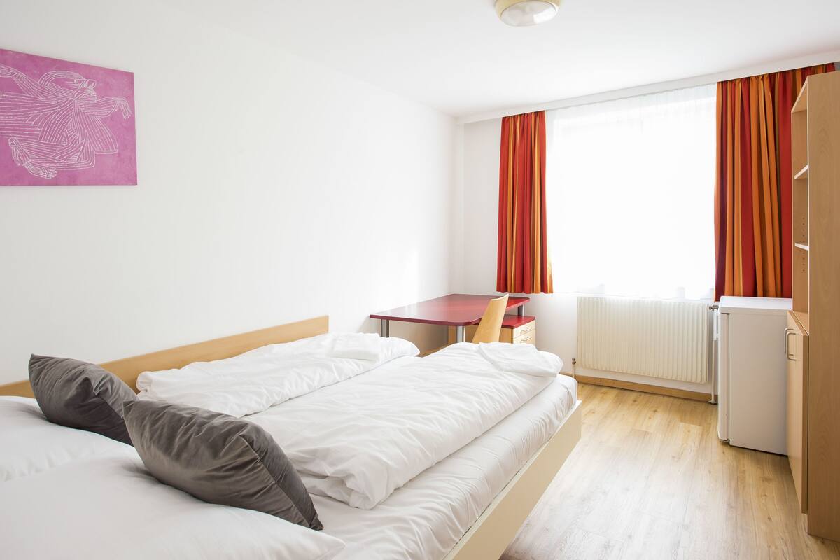 Habitación doble, baño privado | Ropa de cama de alta calidad y caja de seguridad en la habitación