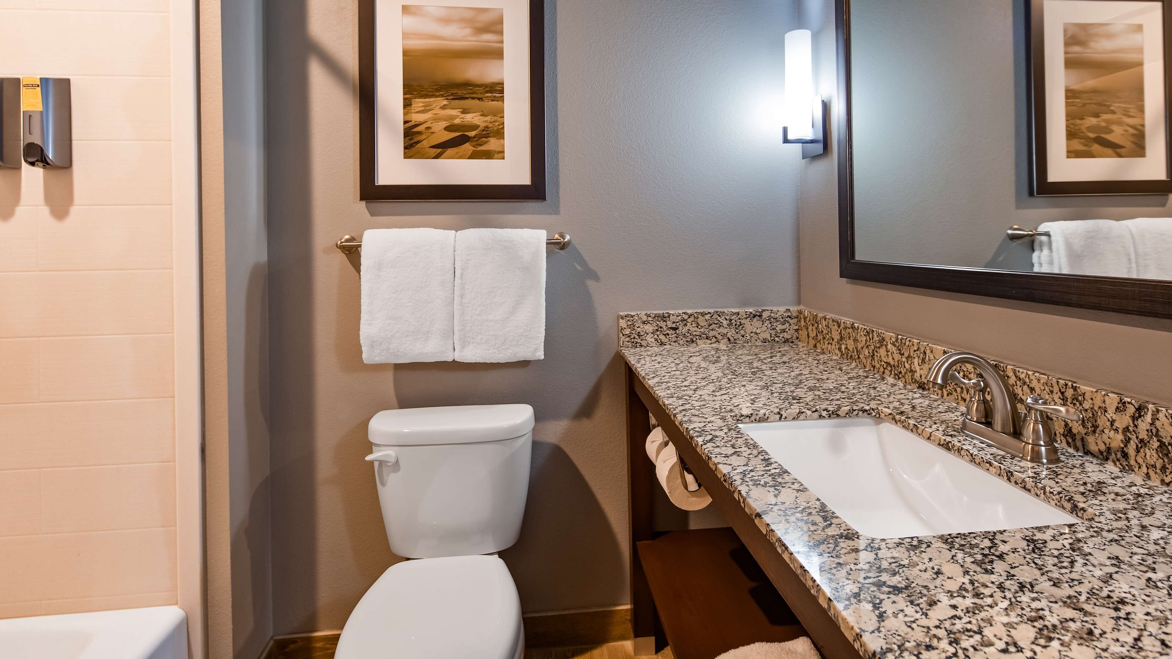 combined shower/bathtub, free toiletries, hair dryer, towels