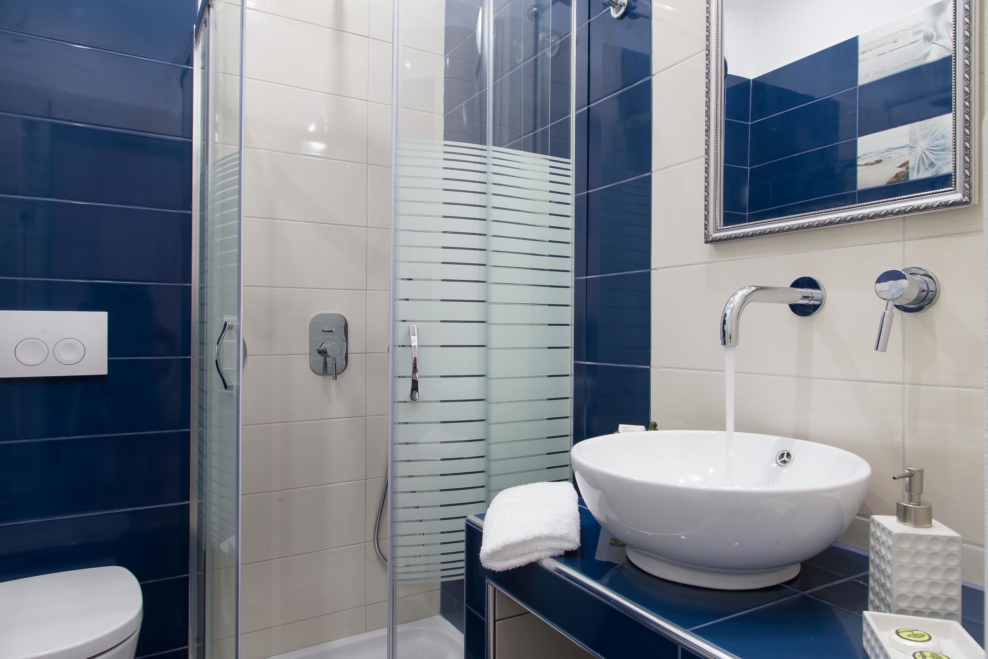 shower, free toiletries, hair dryer, towels