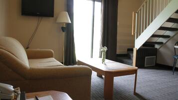 42-inch flat-screen TV with cable channels, TV