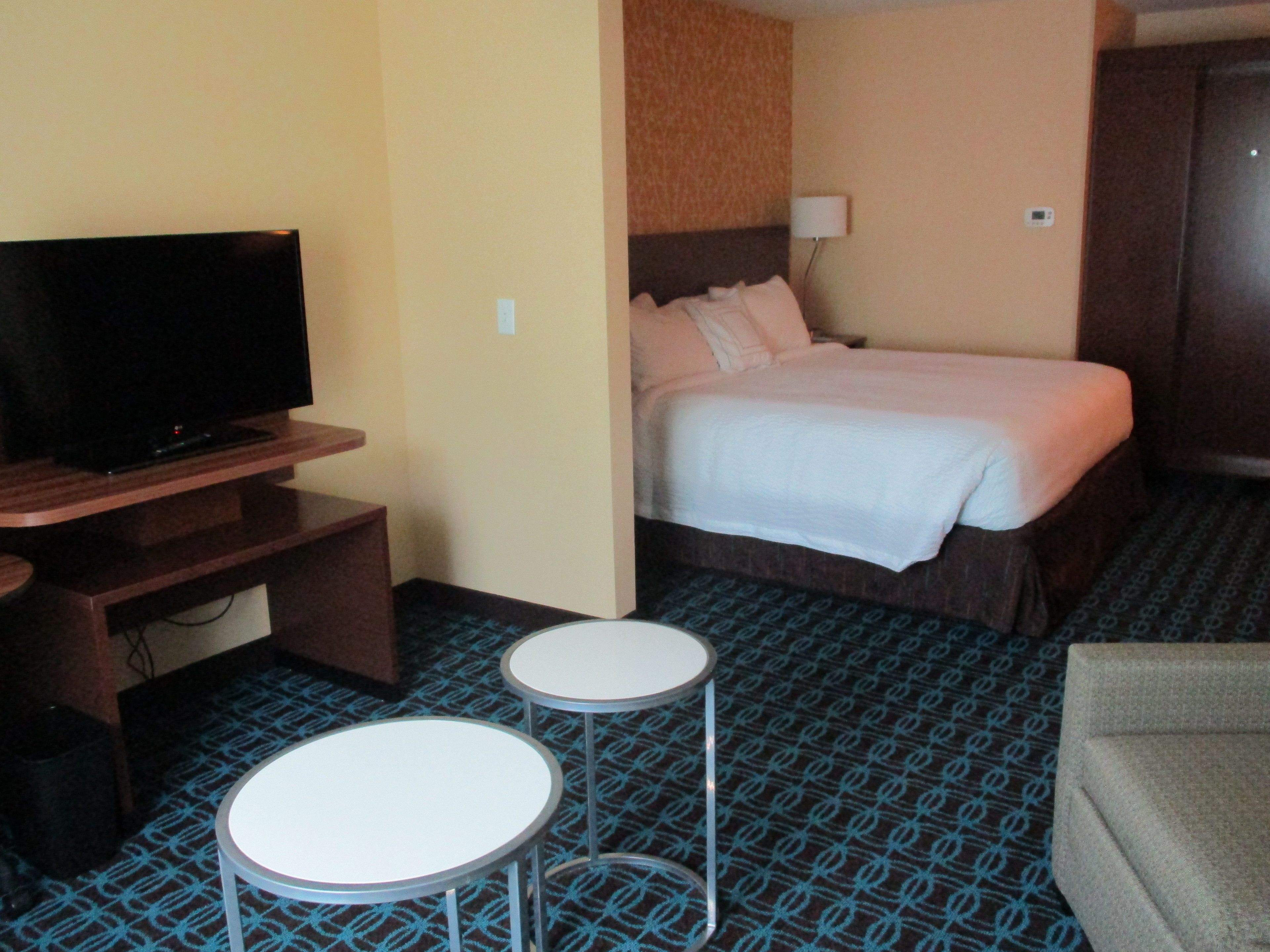 1 bedroom, desk, laptop workspace, blackout curtains