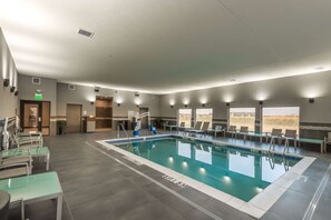 Indoor pool, open 9:00 AM to 10:00 PM, sun loungers
