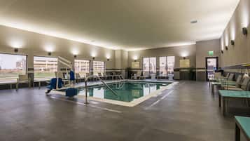 Indoor pool, open 9:00 AM to 10:00 PM, sun loungers