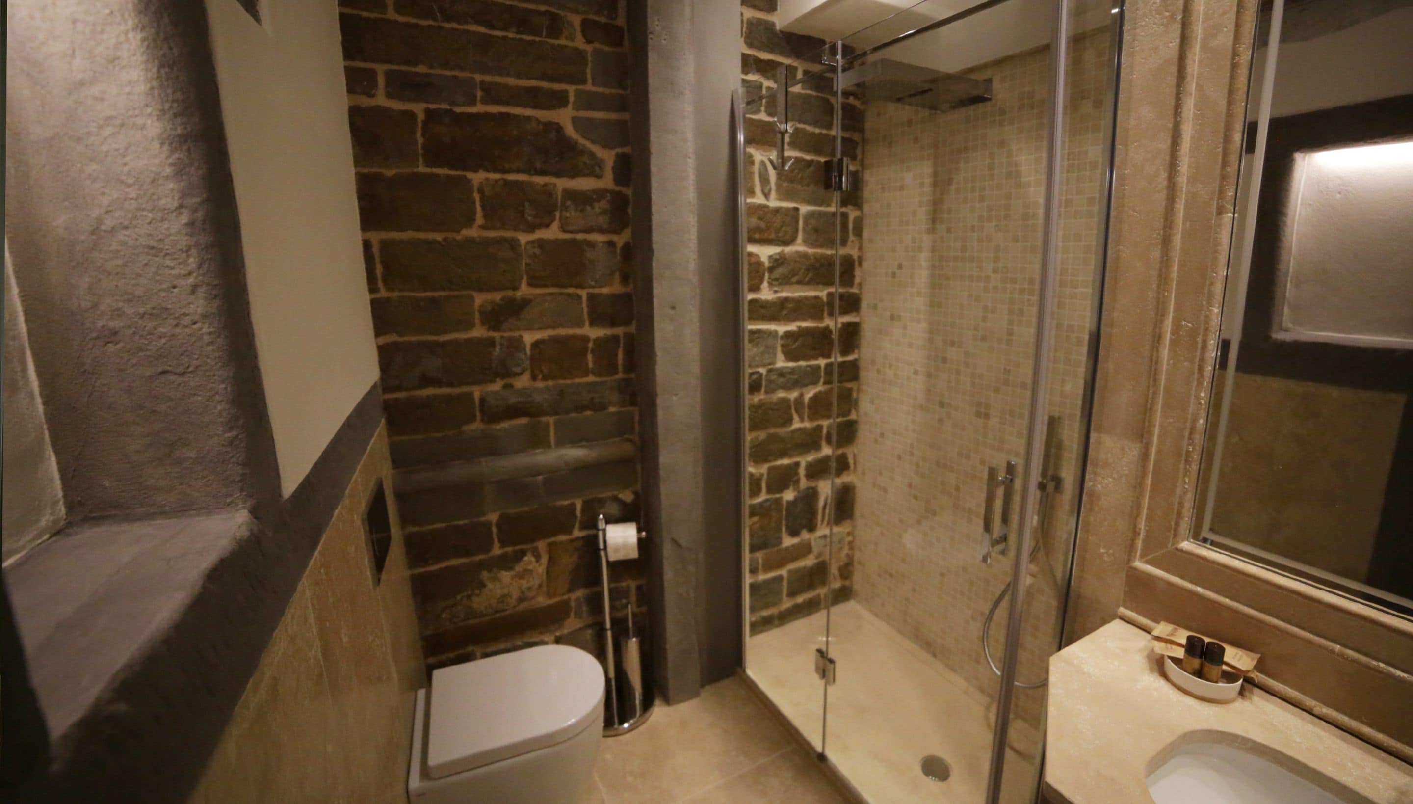 superior double room | bathroom | shower, hydromassage showerhead, eco-friendly toiletries, hair dryer