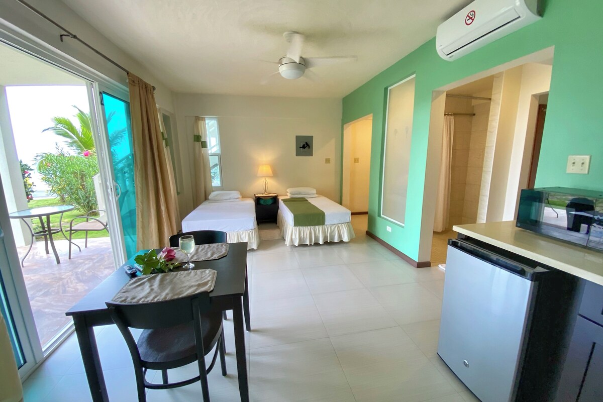 Suite, 2 camas individuales, vista al océano, planta baja | Escritorio, tabla de planchar con plancha, wifi gratis y ropa de cama