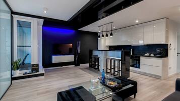 50-inch flat-screen TV with cable channels, Smart TV