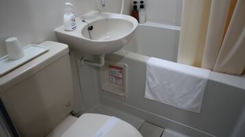 Shower, free toiletries, hair dryer, slippers