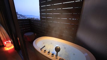 Japanese-Style Twin Room with Open-Air Bath and 2 Japanese Futons - Top Floor | Bathroom | Free toiletries, hair dryer, slippers, bidet