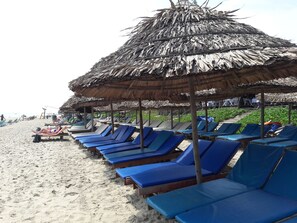 On the beach, white sand