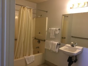 Combined shower/tub, free toiletries, hair dryer - American Inn (Metter)